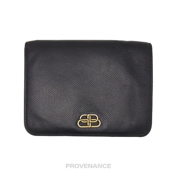 🔴 Balenciaga BB Logo Snap Wallet - Black Leather - Picture 1 of 9